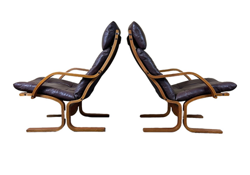 2x 60s 70s Armchairs Easy Chair Leather Armchairs Westnofa Norway Mid Century