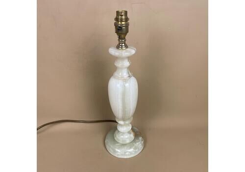 Antique Onyx Marble Lamp Light Cream Green Bedside Side Table Desk Marbled Patterned Vintage Downton Stone Heavy Round Base Medium