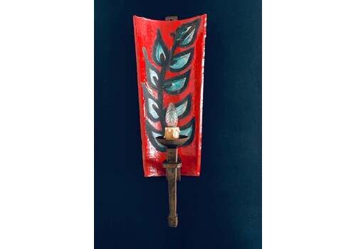 Stoneware Artist Made Rooftile Wall Lamp, France 1960