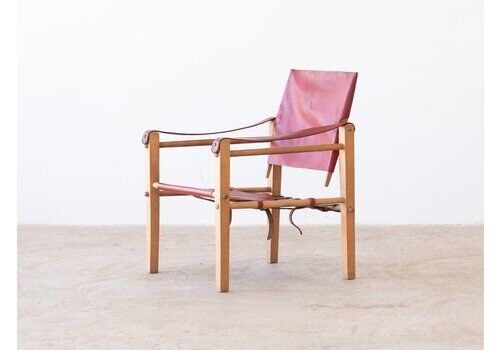 Tunisian Red Leather Safari Chair