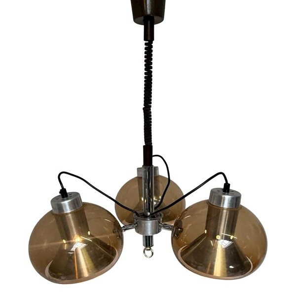 Mushroom Hanging Pendant With Three Spheres   Space Age / Pop Art   Including Adjustable Power Cord And Ceiling Canopy   Smoked Acrylic photo furniture