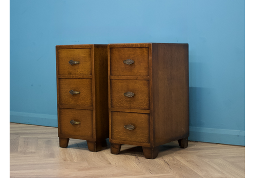 Vintage Pair Oak Heals Style Bedside Cabinets, 1930s #1463