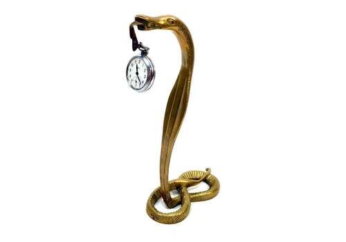 Antique 19th Century Metal Brass Fob Watch Holder In Snake / Serpent Form C.1890