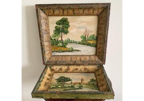Two Vintage French Signed Oil Paintings On Board In Earlier Faux Bois Frames C. 1948 And Earlier