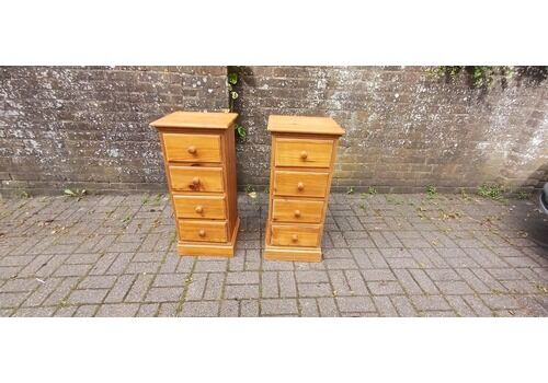 Pair Of Useful This Rustic Solid Pine 4 Drawer Slim Flight Chest Of Drawers | Vintage Storage Tallboys Rustic Shabby Chic