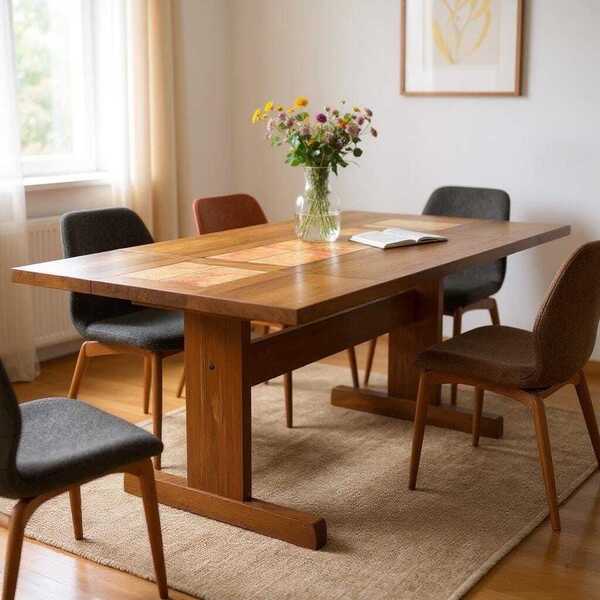 Large Dropleaf Dining Table With Tile Inset By Gangso Moble 1970s Poul Hermann Poulsen Design photo furniture