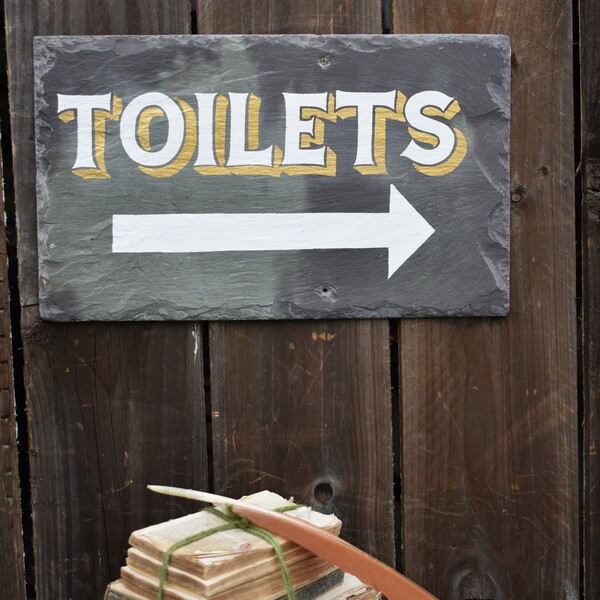 Salvaged Slate Hand Painted Signwriting Toliet Arrow Wall Plaque Sign ...