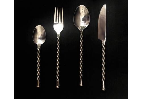 Set Of 24 Flatware Forged Cutlery Italian Twisted Brutalist Decor Medieval Style Ravello Gift Postmodern Replacement Single Flatware