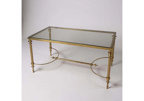 Mid Century Modern Old Hollywood Regency Smoked Glass And Brass Coffee Table