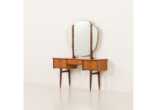 Scandinavian Mid Century Teak Dressing Table With Adjustable Mirrors, Norway 1960s