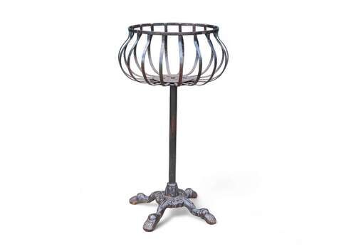 Pair Of Circa 1900 Cast Iron Planter Stand With Later Hand Forged Wrought Iron Basket