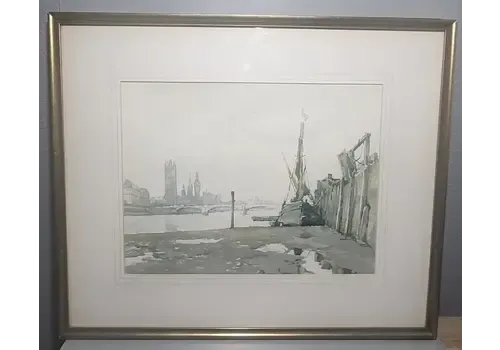 Vintage Thames River House Of Commons London Print By Marc Framed Print 40x30cm