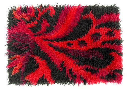 Vintage Red Scandinavian Design Wool Rya Rug Woven Handmade Vintage 1970s