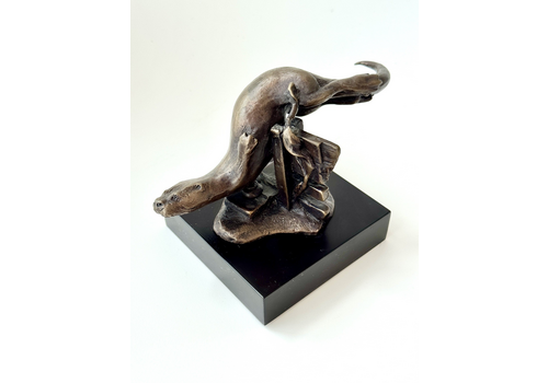 Hot Cast Bronze Sculpture Of A Swimming Otter By Adam Fryda, Bronzart