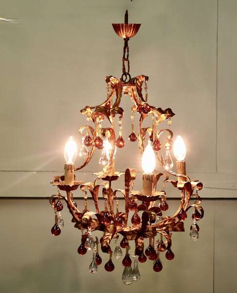 A Charming French Amber Crystal And Toleware Chandelier This Is A Richly Coloured Chandel photo furniture
