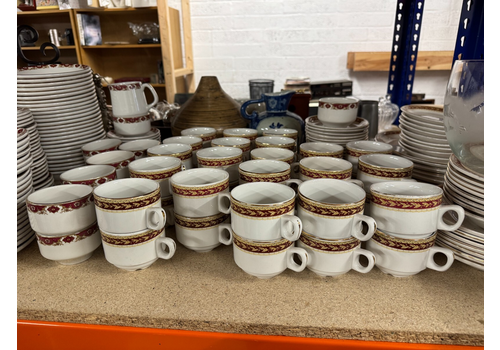 Vintage Hotelware China Set – Red & Gold Banding – Over 100+ Pieces