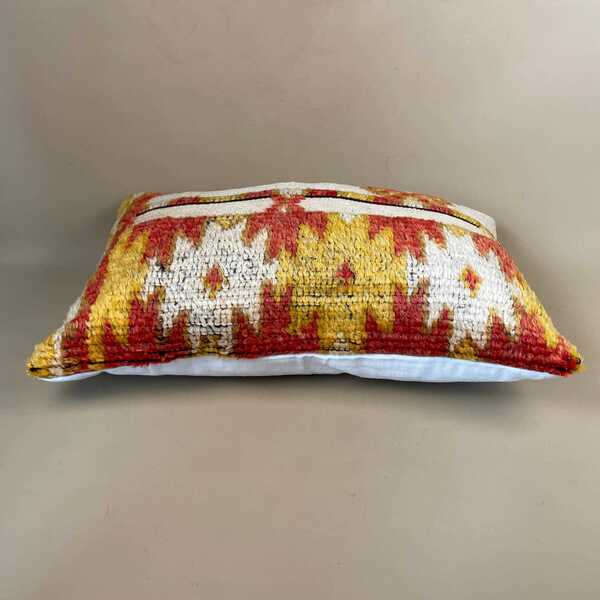 Moroccan Berber Kilim Blend Cushion Carpet Pillow Feather Handmade 58x38cm Beige Red Abstract Feather Filled Handwoven Traditional Rectangle photo for sale