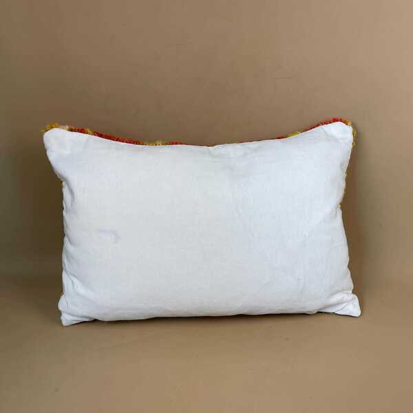 Moroccan Berber Kilim Blend Cushion Carpet Pillow Feather Handmade 58x38cm Beige Red Abstract Feather Filled Handwoven Traditional Rectangle photo 55.0