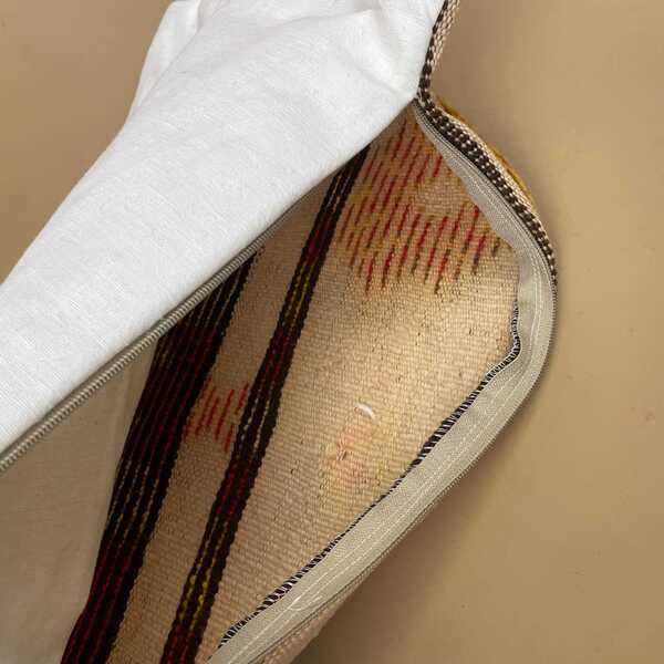 Moroccan Berber Kilim Blend Cushion Carpet Pillow Feather Handmade 58x38cm Beige Red Abstract Feather Filled Handwoven Traditional Rectangle photo buy