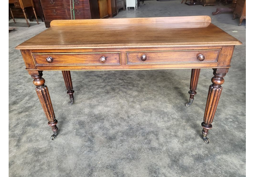 Antique Victorian Mahogany 2 Drawer Writing Table Desk Fluted Legs Castors