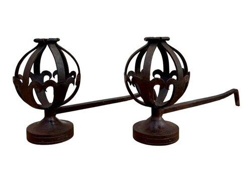 Mid Century Modernist Spanish Wrought Iron Couple Andirons, 1950s, Set Of 2
