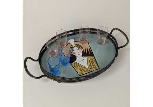 Small Art Deco Serving Tray Signed Hem Michel Herman Of Paris Flapper Lady Design Collectible Barware Decor From Czechoslovakia And France