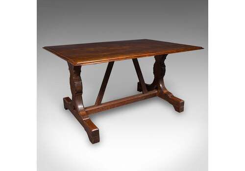 Antique 6 Seat Dining Table, English, Oak, Gothic Revival, Kitchen, Victorian