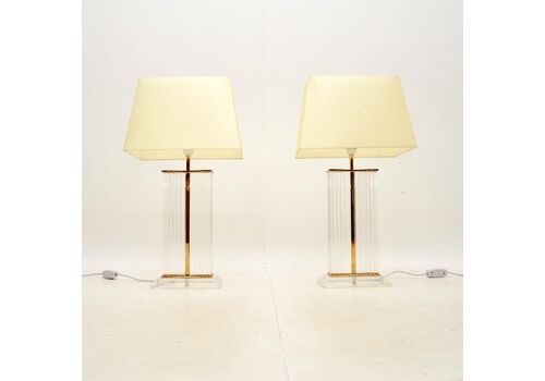 Pair Of Vintage French Lucite And Brass Table Lamps
