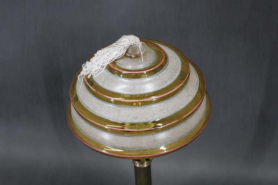 1940s Restored Brass Table Lamp With Marble Base And Glass Shade photo furniture