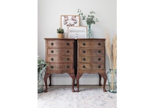 2 X Tall Serpentine, Bow Front Vintage Bedside Tables/Drawers ~ Georgian Style (Pair)