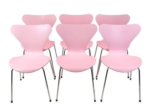 Set Of 6 Syver Chairs   Model 3107   Syver Chair   Lacquered In Pink   Arne Jacobsen   Fritz Hansen