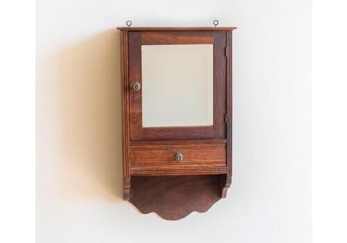 Antique Medicine Chest With Mirror, Art Deco Apothecary Cabinet, Oak Wooden Hanging Cabinet, Dutch Pharmacy Chest, Rustic Storage Unit