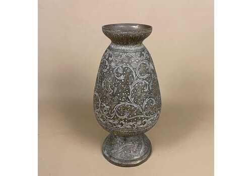 Antique Metal Gold Indian Patterned Brass Plant Pot Vase Jug Planter Jardiniere Handmade Engraved Etched Intricate Vintage Decorative Asian