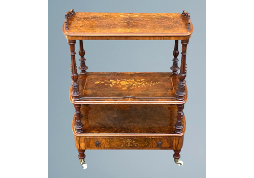 Victorian Inlaid Burr Walnut Whatnot / Canterbury