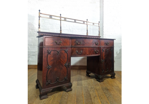 Antique Flame Mahogany Victorian Pedestal Bow Front Sideboard Side Cabinet