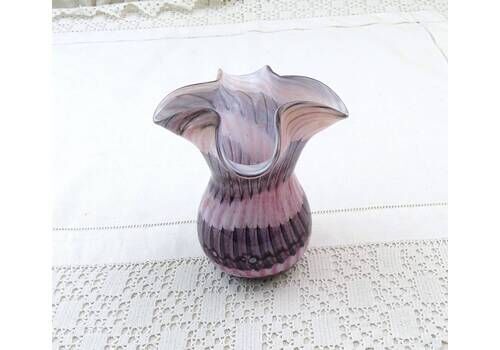 Vintage Mtarfa Maltese Studio Glass Cased Pastel Pink And Black Streaked Vase Signed Retro Handmade Studio Glassware From Valleta Malta