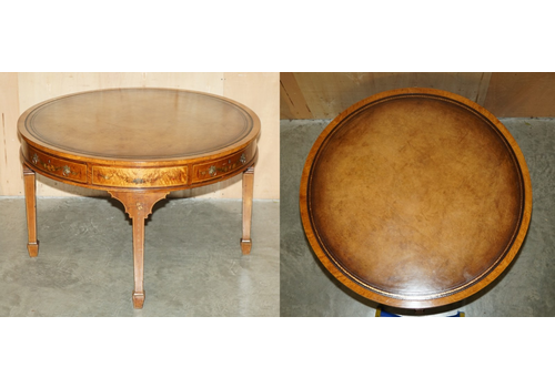 Restored Original Antique Sheraton Satinwood Brown Leather Library Centre Table
