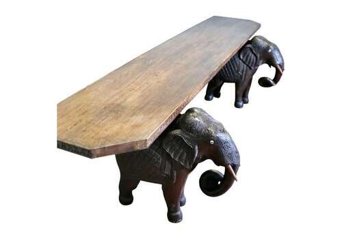 Unusual Window Seat Or Hall Bench With Carved Elephants
