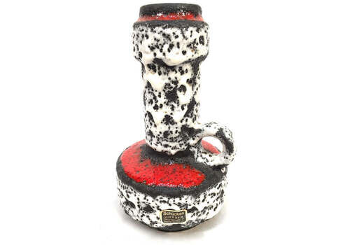 Vintage West German Pottery Scheurich Vase / Lava Jug White / Black / Red 1970s
