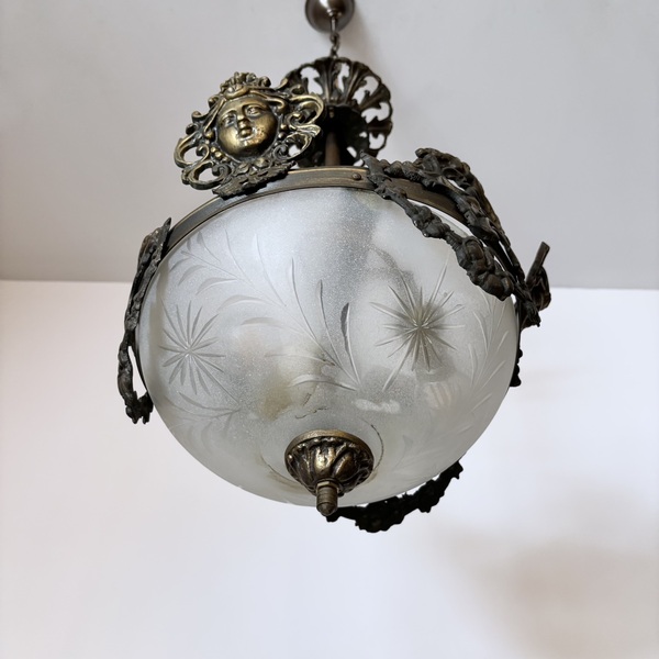 Ornate Brass Hall Pendant With Frosted Diffuser Shade photo furniture