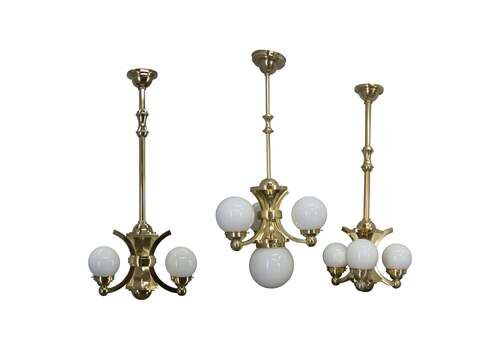 Set Of Three Art Deco Chandeliers By Gocar, Austria, 1910s, Restored