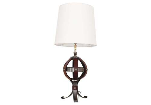 Jean Pierre Ryckaert, 20th Century Table Lamp In Burgundy Leather & Metal, 1950