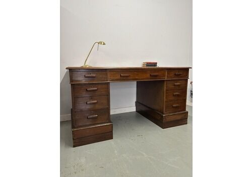 Vintage Wooden Pedestal Desk – Writing Desk With Drawers – Mid Century Executive Office Desk – Rustic Home Office Furniture