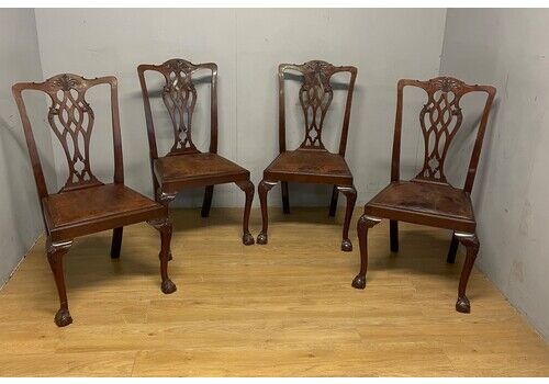 Set Of Four Solid Mahogany Queen Anne Style Dining Chairs Circa 1890