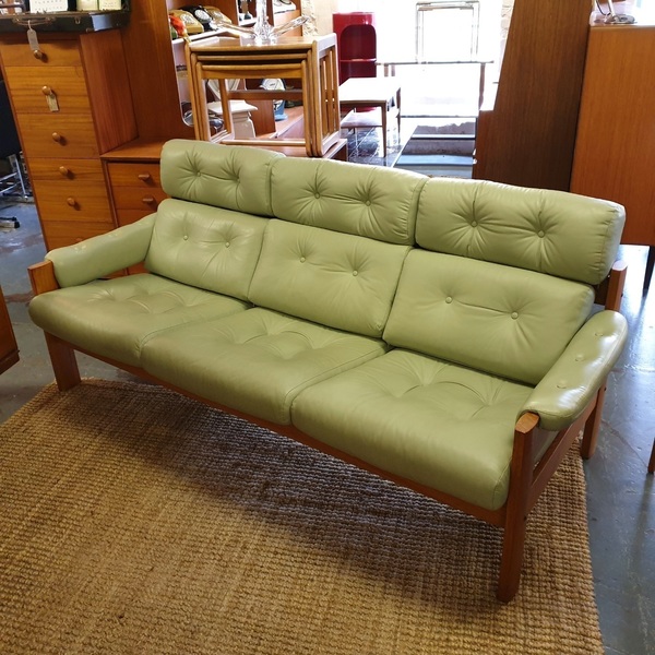 1960 S Ekornes Sage Green Leather Sofa