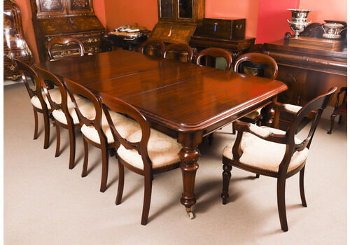 Antique 8ft  Flame Mahogany Dining Table Set C1870