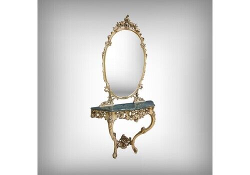 Painted Wooden Console Mirror Set – 20th Century
