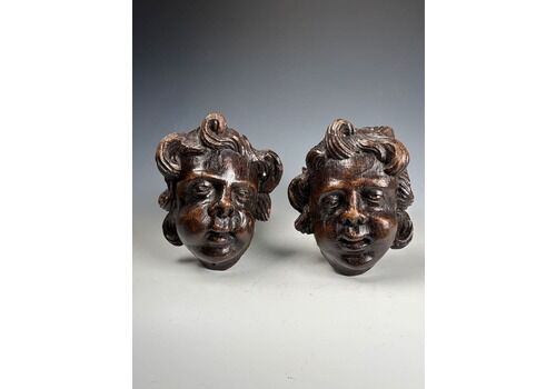 Pair Of 18th Century Flemish Carved Wooden Cherub (Putto) Heads