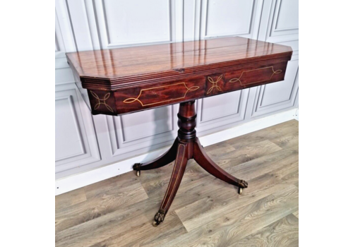 Antique Regency Mahogany Folding Card Games Table Brass Inlay George IV
