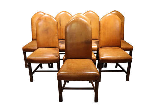 Set Of 8 Oak And Leather Dining Chairs – 19th Century